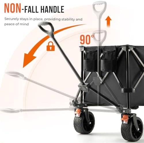 Overmont 45'' Heavy Duty Collapsible Utility Wagon - 440lbs Large Capacity Folding Cart with All-Terrain Wheels for Camp