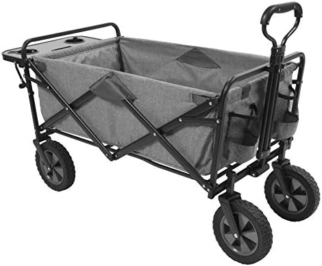 Mac Sports Collapsible Folding Outdoor Utility Wagon - Lightweight Utility Wagon with Side Table for Camping, Gardening