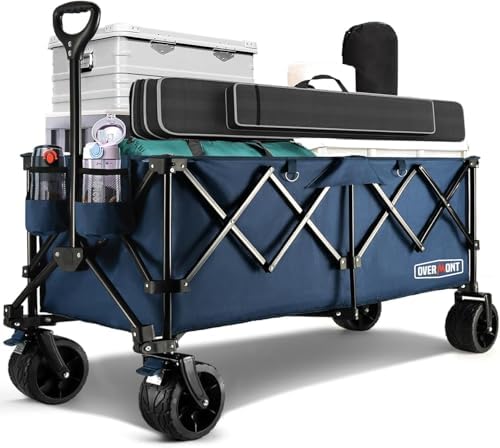 Overmont 45'' Heavy Duty Collapsible Utility Wagon - 440lbs Large Capacity Folding Cart with All-Terrain Wheels for Camp