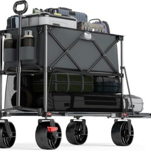 TIMBER RIDGE Folding Double Decker Wagon - 400L Capacity, Heavy Duty 450lbs, All-Terrain Big Wheels for Camping & Shoppi