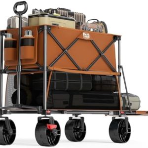 TIMBER RIDGE 400L Large Capacity Folding Double Decker Wagon Cart with Brakes - 450lbs Heavy Duty Collapsible Cart for C