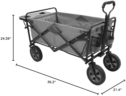 Mac Sports Collapsible Folding Outdoor Utility Wagon - Lightweight Utility Wagon with Side Table for Camping, Gardening