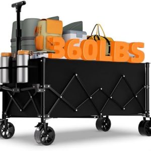 Favoyard Collapsible Wagon Cart - Extra Large, 220L & 360LBS Capacity, All-Terrain Wheels & Brakes, Portable Utility Sho