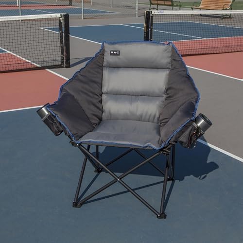 MacSports Portable Folding Padded Lounge Chair with Cup Holder for Camping, Dark Gray, 500 lbs Capacity - Comfortable &