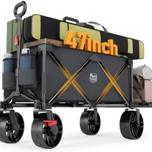 TIMBER RIDGE Heavy Duty 47"L Collapsible Folding Wagon with 550lbs Capacity, All-Terrain Big Wheels for Beach, Camping,