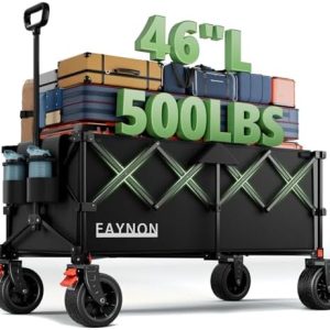 Collapsible Foldable Extended Wagon | 500LB Capacity Utility Cart for All-Terrain Use | Heavy Duty Beach Wagon with Drin