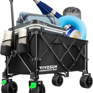 VIVOSUN Collapsible Folding Wagon | Outdoor Utility Cart with Silent All-Terrain Wide Wheels | Adjustable Handle | Perfe