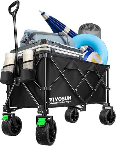 VIVOSUN Collapsible Folding Wagon | Outdoor Utility Cart with Silent All-Terrain Wide Wheels | Adjustable Handle | Perfe