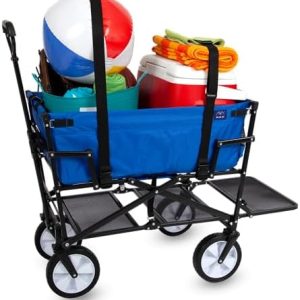Mac Sports Double Decker Heavy Duty Folding Wagon for All Terrain Use - Collapsible Grocery Cart on Wheels for Garden an