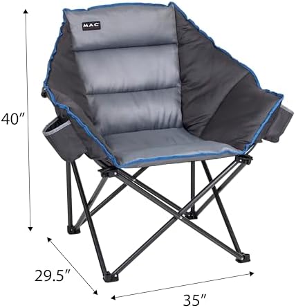 MacSports Portable Folding Padded Lounge Chair with Cup Holder for Camping, Dark Gray, 500 lbs Capacity - Comfortable &