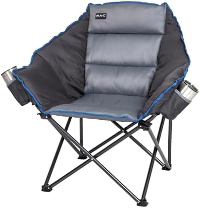 MacSports Portable Folding Padded Lounge Chair with Cup Holder for Camping, Dark Gray, 500 lbs Capacity - Comfortable &