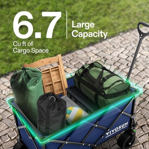 VIVOSUN Collapsible Folding Wagon | Outdoor Utility Cart with Silent All-Terrain Wide Wheels | Adjustable Handle | Perfe