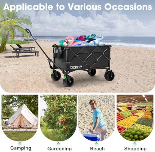 VIVOSUN Collapsible Folding Wagon | Outdoor Utility Cart with Silent All-Terrain Wide Wheels | Adjustable Handle | Perfe