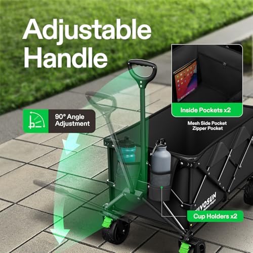 VIVOSUN Collapsible Folding Wagon | Outdoor Utility Cart with Silent All-Terrain Wide Wheels | Adjustable Handle | Perfe