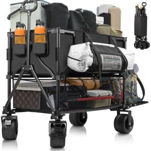 "Double Decker Wagon Heavy Duty Collapsible Utility Cart for Beach & Camping - 600LBS Capacity, Durable Steel Frame, Fol