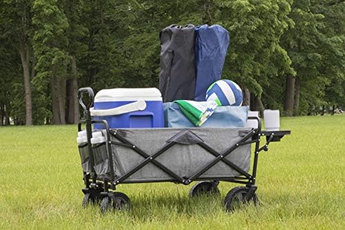 Mac Sports Collapsible Folding Outdoor Utility Wagon - Lightweight Utility Wagon with Side Table for Camping, Gardening