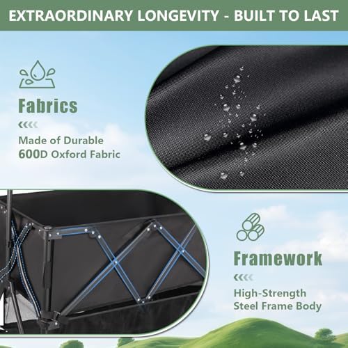 "Double Decker Wagon Heavy Duty Collapsible Utility Cart for Beach & Camping - 600LBS Capacity, Durable Steel Frame, Fol