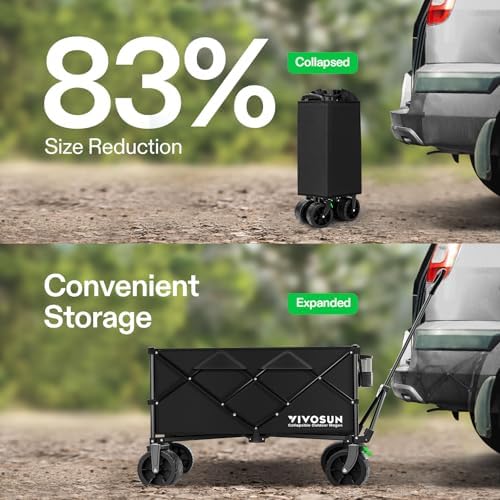 VIVOSUN Collapsible Folding Wagon | Outdoor Utility Cart with Silent All-Terrain Wide Wheels | Adjustable Handle | Perfe