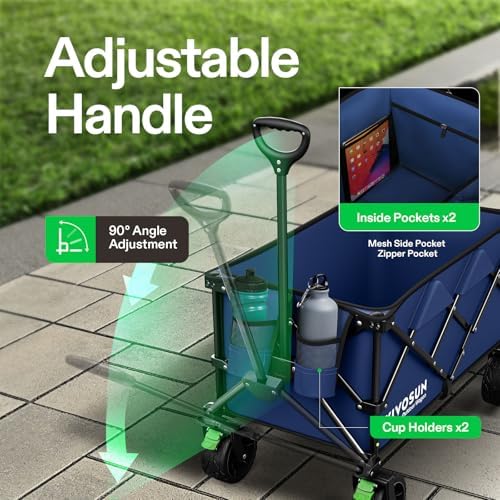 VIVOSUN Collapsible Folding Wagon | Outdoor Utility Cart with Silent All-Terrain Wide Wheels | Adjustable Handle | Perfe
