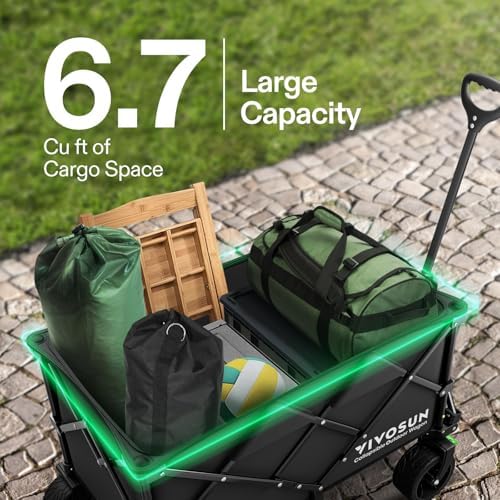 VIVOSUN Collapsible Folding Wagon | Outdoor Utility Cart with Silent All-Terrain Wide Wheels | Adjustable Handle | Perfe