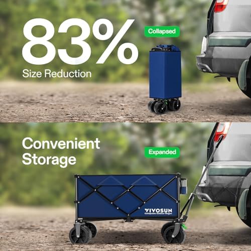 VIVOSUN Collapsible Folding Wagon | Outdoor Utility Cart with Silent All-Terrain Wide Wheels | Adjustable Handle | Perfe