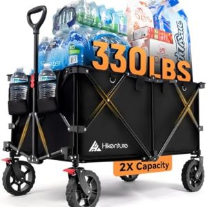 Hikenture Collapsible Wagon - Extra Large 330LBS Capacity All-Terrain Foldable Utility Beach Cart for Outdoor Use
