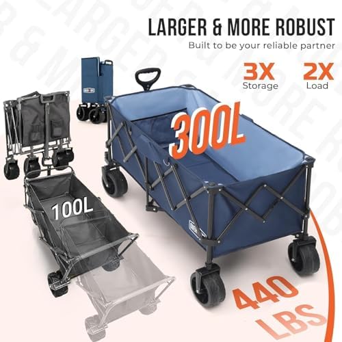 Overmont 45'' Heavy Duty Collapsible Utility Wagon - 440lbs Large Capacity Folding Cart with All-Terrain Wheels for Camp