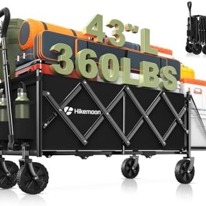 Heavy Duty Collapsible Wagon - 43'' Extra Long Folding Utility Cart for Camping, Grocery, and Shopping - 360LBS Capacity