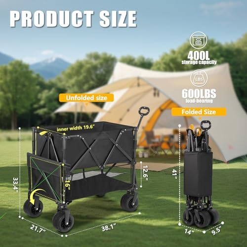 "Double Decker Wagon Heavy Duty Collapsible Utility Cart for Beach & Camping - 600LBS Capacity, Durable Steel Frame, Fol