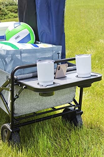 Mac Sports Collapsible Folding Outdoor Utility Wagon - Lightweight Utility Wagon with Side Table for Camping, Gardening