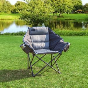 MacSports Portable Folding Padded Lounge Chair with Cup Holder for Camping, Dark Gray, 500 lbs Capacity - Comfortable &
