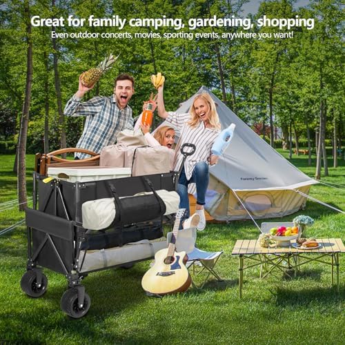 "Double Decker Wagon Heavy Duty Collapsible Utility Cart for Beach & Camping - 600LBS Capacity, Durable Steel Frame, Fol